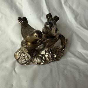 Vintage Metal Bird Salt & Pepper Shakers Set on Floral Base Home Decor